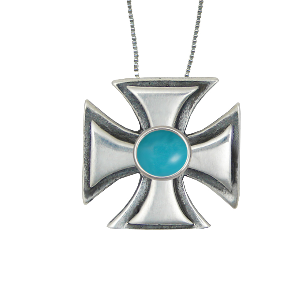 Sterling Silver Iron Cross Pendant With Turquoise